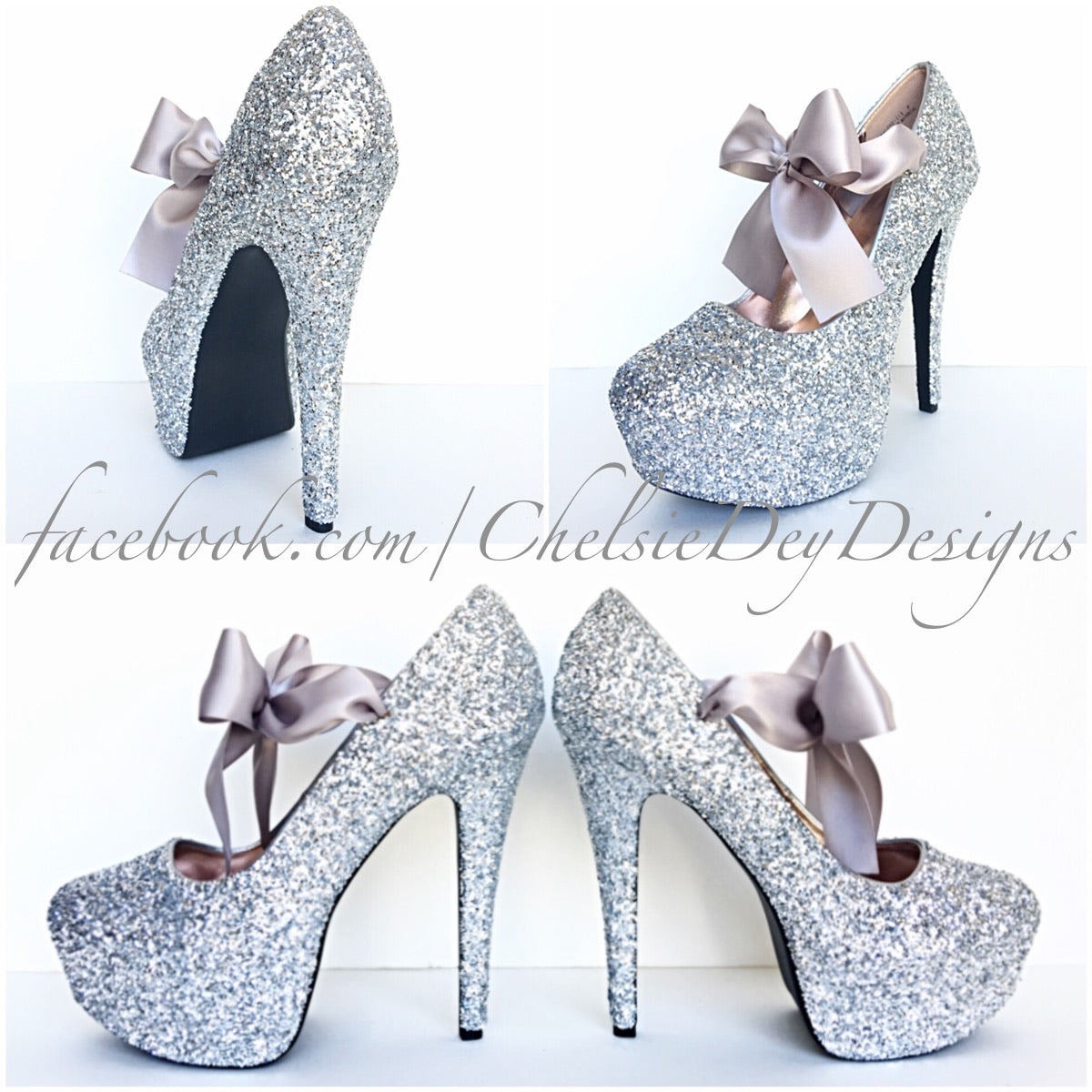 Silver Glitter High Heels, Grey Wedding 
