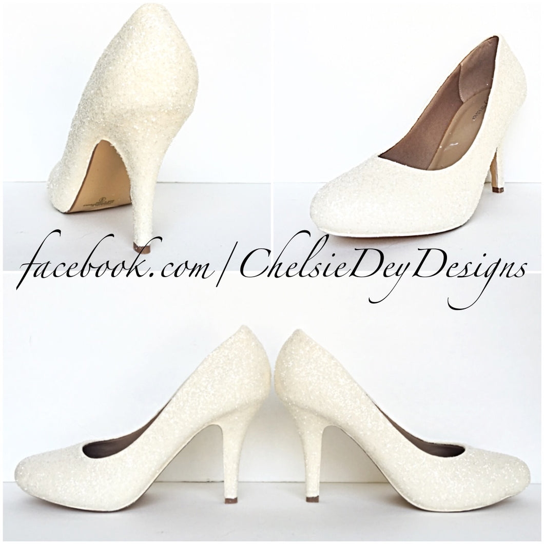 Ivory Glitter Wedding High Heels, Off 