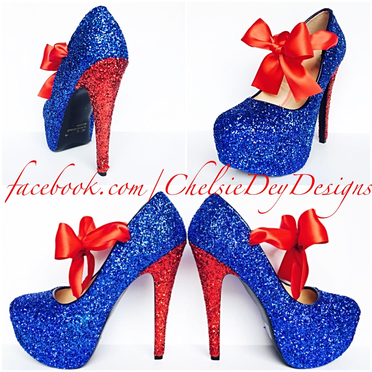 Royal Blue Glitter High Heels, Sparkly 