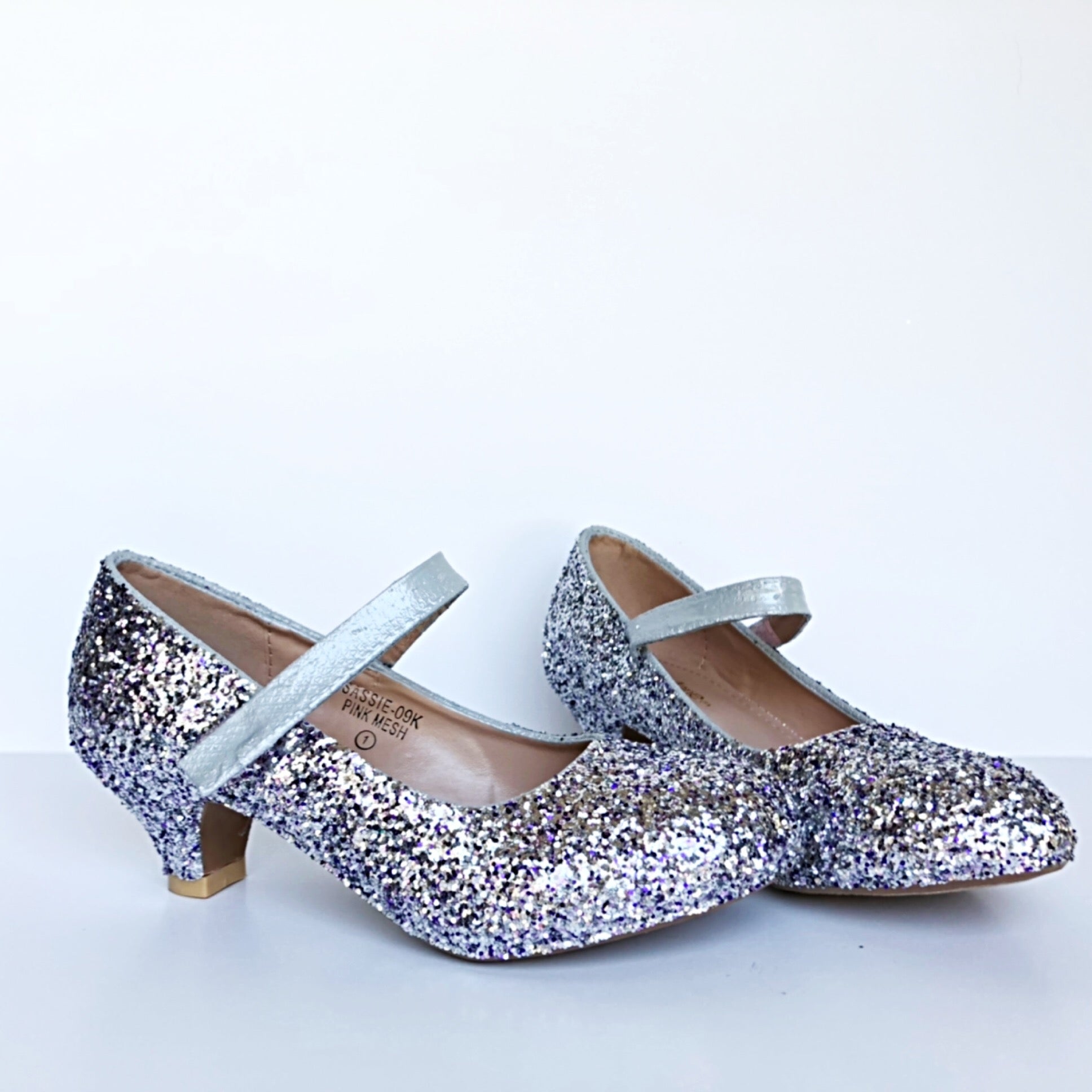 Silver Glitter Girls Heels - Purple Flower Girl Shoes - Sparkly Kids Shoes