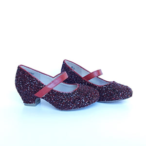 Burgundy Glitter Girls Heels, Flower 