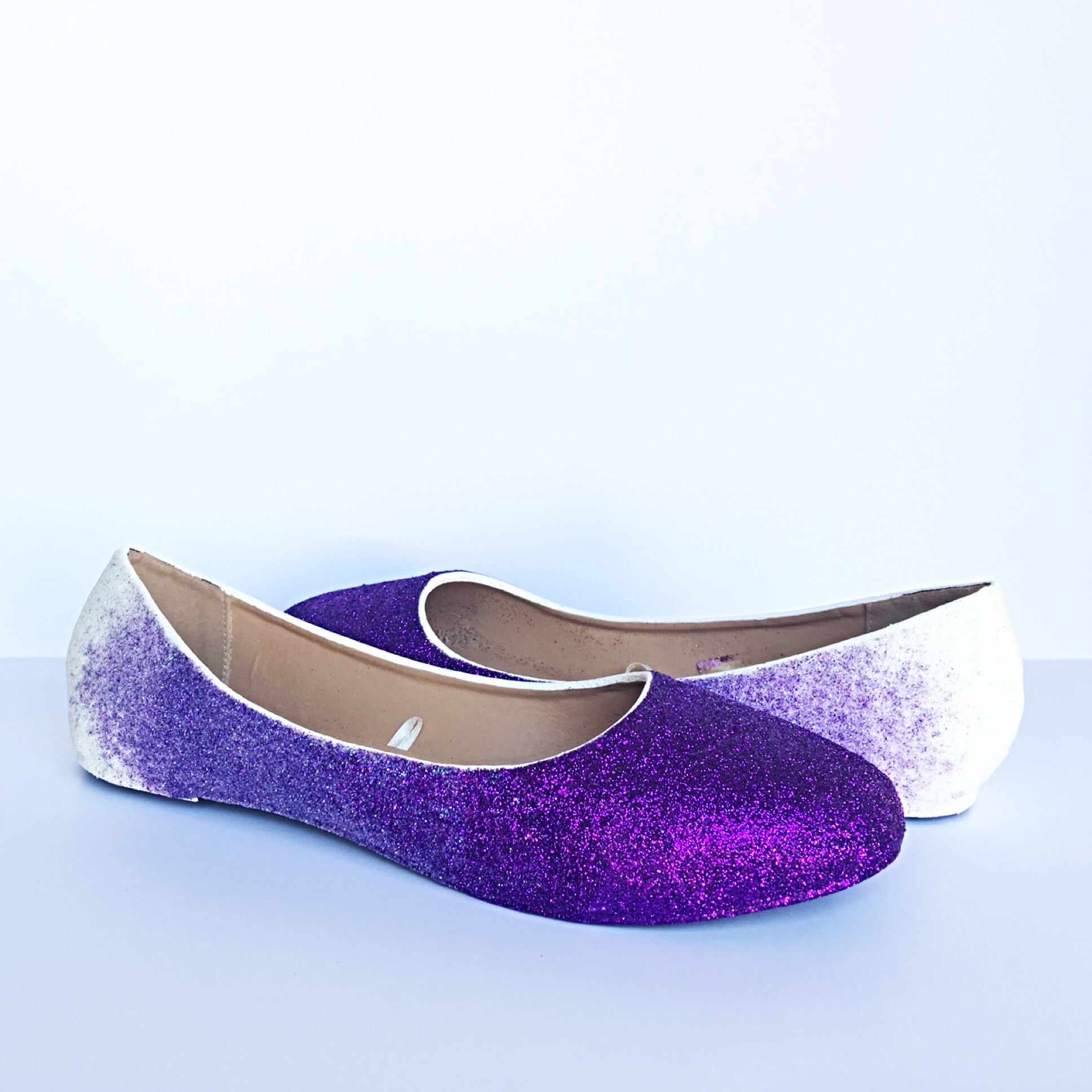 Purple Ombre Glitter Flats, Lilac White Ballet Shoes