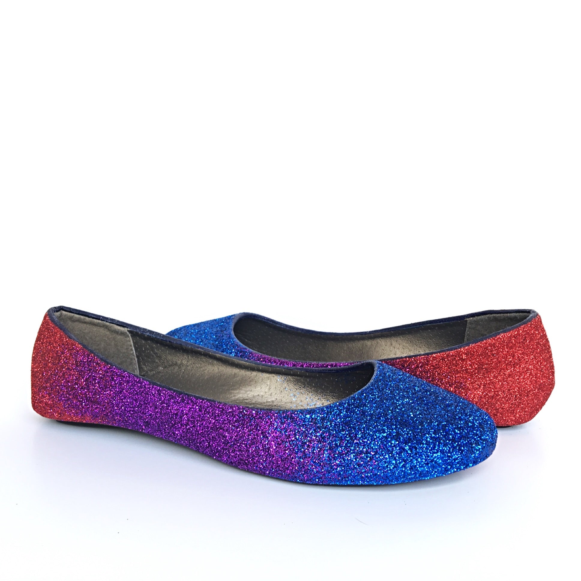 blue glitter flat shoes