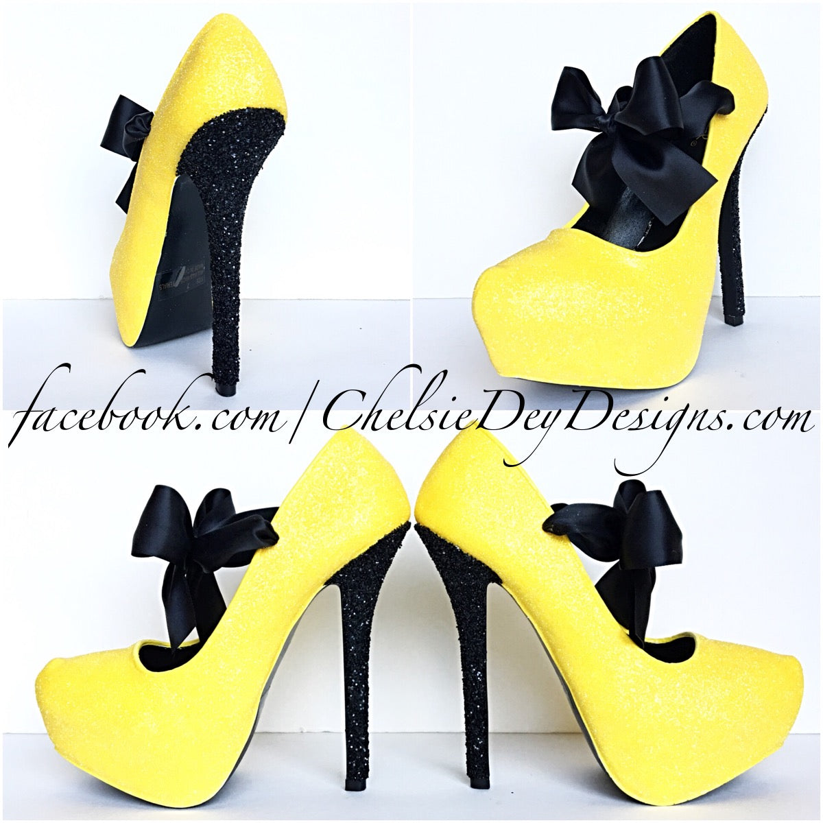 yellow glitter heels