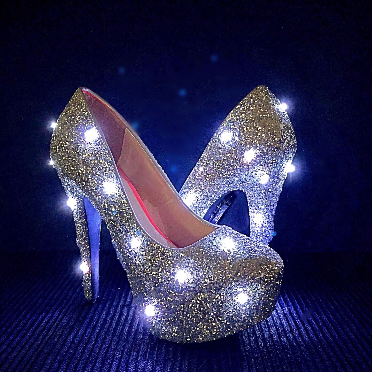 LED Glitter High Heels, Silver Light Up 