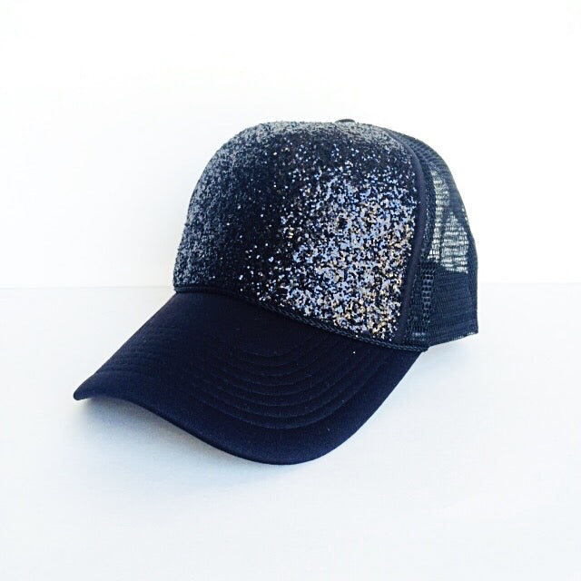 Gitter Trucker Hat - Black Baseball Cap - Sparkly Snapback Hat