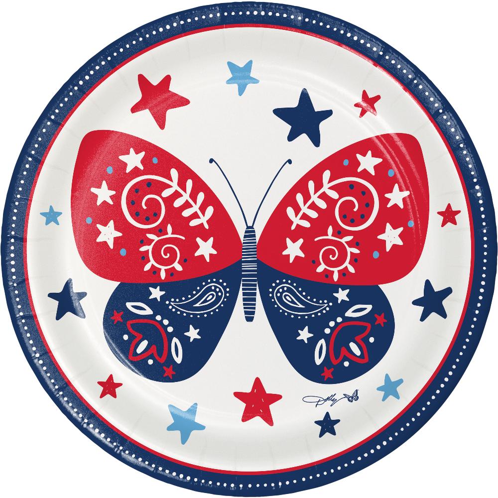 Bulk Dolly Parton Patriotic Butterflies Paper Dinner Plates (Case of 96)