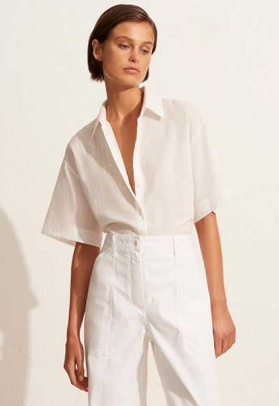 The Embroidered Short Sleeve Shirt - White - Matteau
