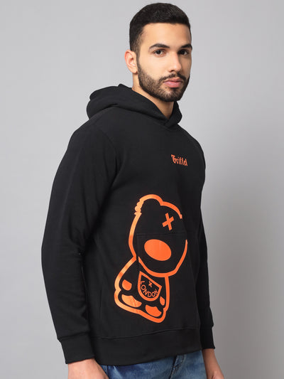 Griffel Men's Black Orange Cotton Front Logo Fleece Hoody Sweatshirt with Full Sleeve