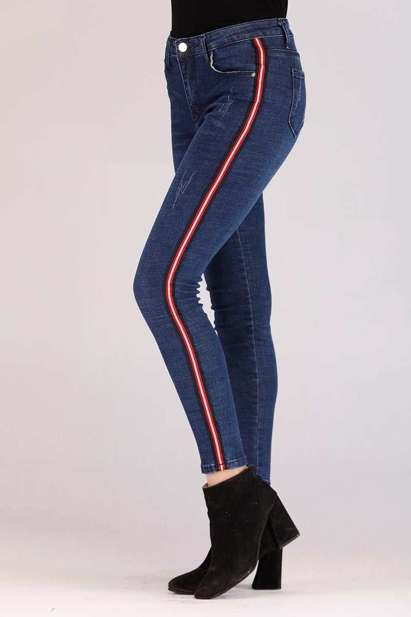 jeans with red stripe down side