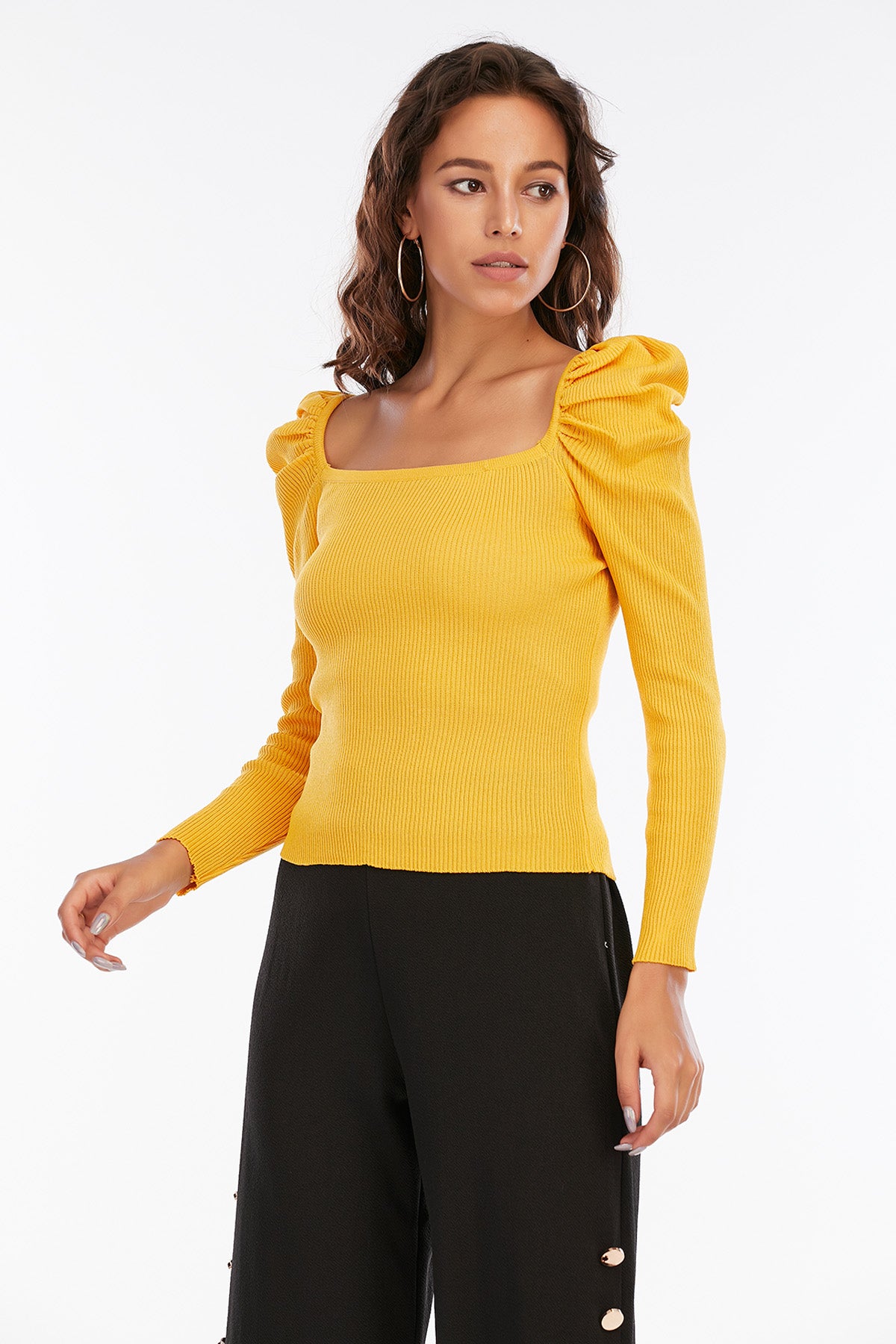 Yellow Top with Puffy Sleeves