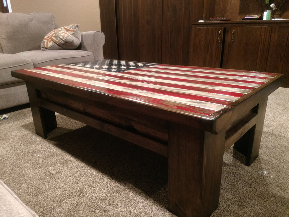 Rustic American Flag Coffee Table And Tactical Gun Holder