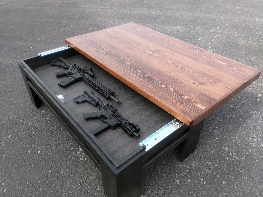 Coffee Table Hidden Gun Storage Farmhouse Style 