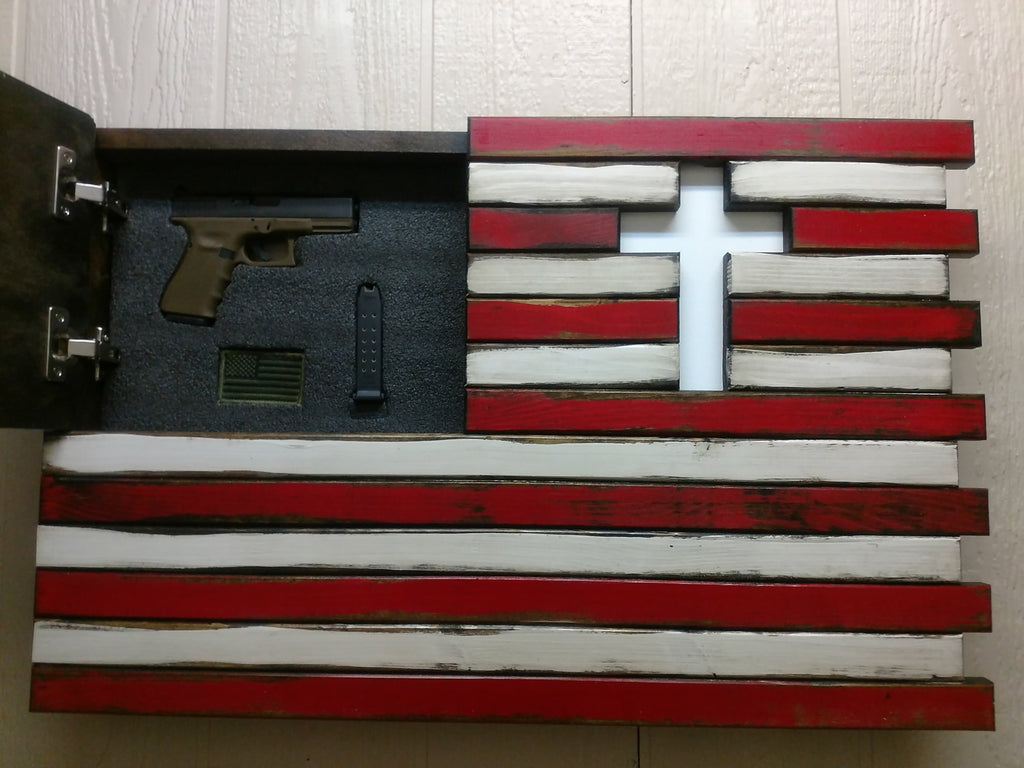 Small State Specialty Wooden Concealment Flag Gun Case Liberty Home Concealment