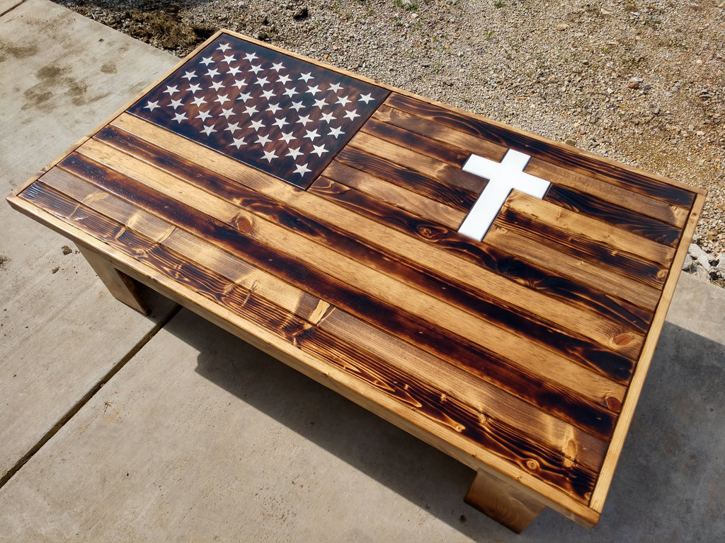 Rustic American Flag Coffee Table and Tactical Gun Holder - Liberty Home Concealment