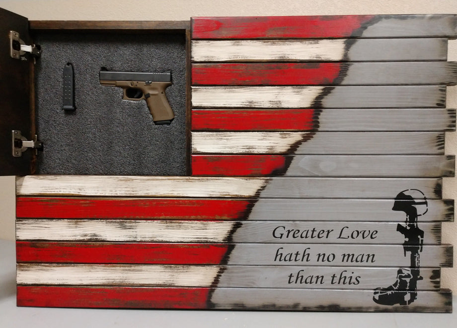 John 15:13 Gun Concealment Case with American Flag, Boots, & Rifle