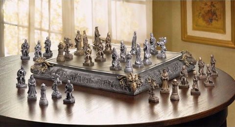 Medieval Knights & Dragons Battle Carved Chess Game Set