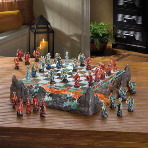 Fire River Dragon Battle Chess Set