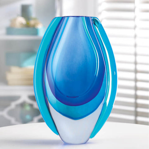 Azure Blue Art Glass flower Vase