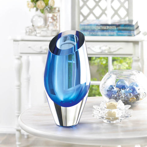Blue Cut Vibrant Art Glass Flower Vase - Home Locomotion 17384