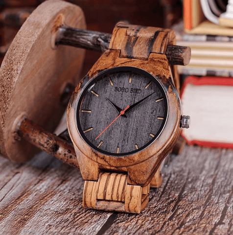 Bobo Bird Q05-2-Zebra wooden bamboo case mounted with resin Watch at Total Giftshop
