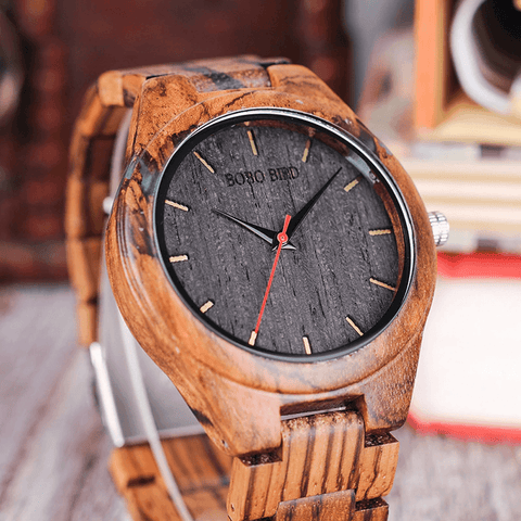Bobo Bird Q05-2-Zebra wooden bamboo case mounted with resin Watch at Total Giftshop
