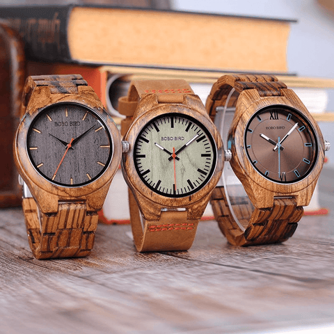 Bobo Bird Q05-1-2 & 3-Zebra wooden bamboo case mounted with resin Watch at Total Giftshop