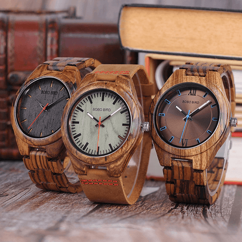 Bobo Bird Q05-1-2 & 3-Zebra wooden bamboo case mounted with resin Watch at Total Giftshop