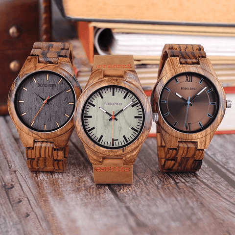 Bobo Bird Q05-1-2 & 3-Zebra wooden bamboo case mounted with resin Watch at Total Giftshop