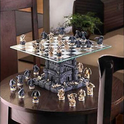 Medieval Theme Black Tower Dragon Chess Set