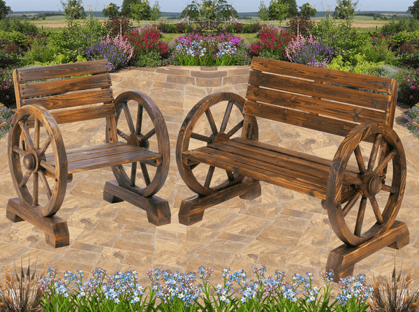 The Beautiful Rustic Wooden Wagon Wheel Single Seater & Bench at Total Giftshop
