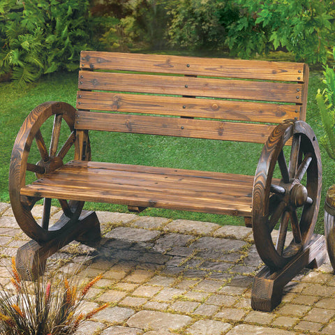 Wagon Wheel Two Seater Wooden Bench/totalgiftshop.com
