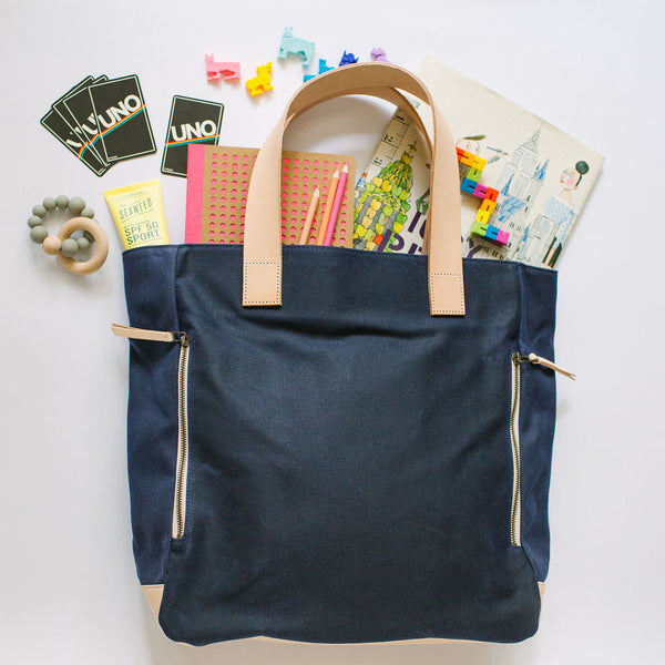 The Social Butterfly, the navy waxed canvas tote from Notebooks and Honey 