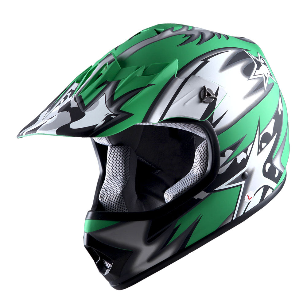 wow youth kids motocross bmx mx atv dirt bike helmet spider green