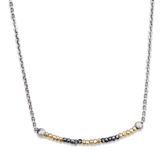 Oxidized Sterling and 18kt Gold Bead Earrings and Necklace - SET