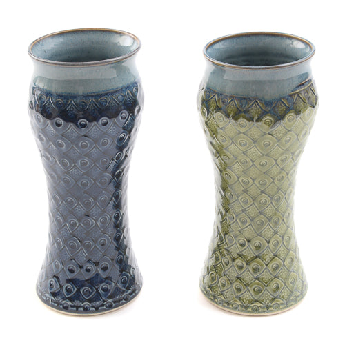 Handmade Amphora Ceramic Large Patterned Vase - Green or Blue