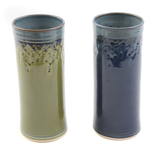 Handmade Ceramic Tall Ikebana Vessel - Green or Blue