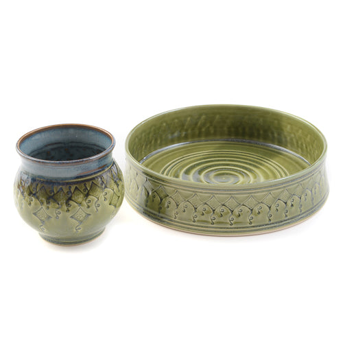 Handmade Ceramic Round Ikebana Vessel - Green or Blue