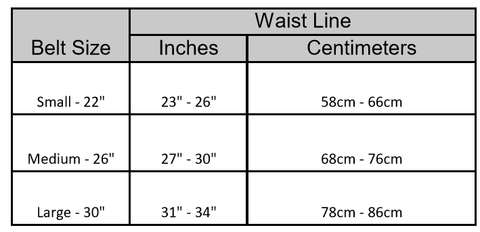 Size Chart - Denim Waist Belt, Savage Waist Belt & Glamour Waist Belt