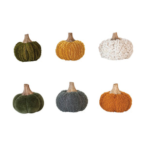 Cotton Blend Bouclé/Velvet Pumpkin w/ Wood Stem, 6 Styles - Ganas Pecan Company