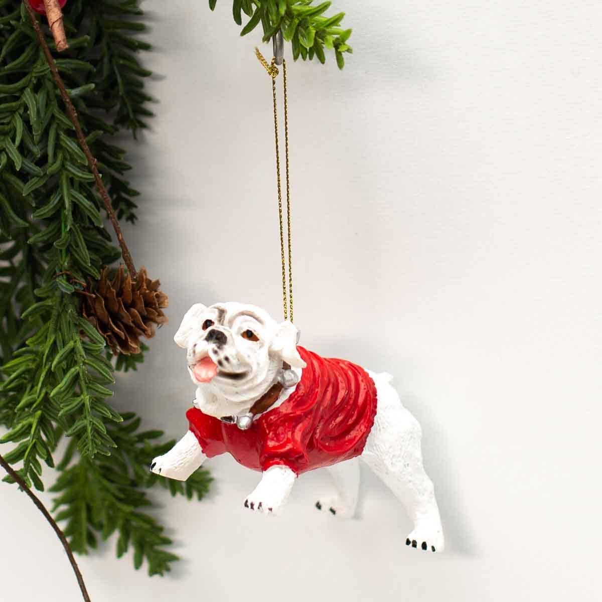 Bulldog Ornament White/Red 4"