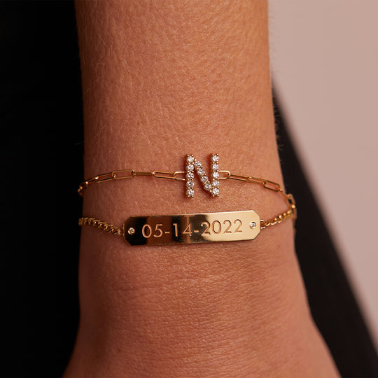  14K Real Solid Gold Initial Bracelet for Women, A-Z Custom Letter  Bracelets