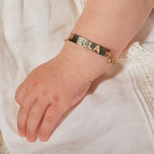 Personalized Baby Name bracelet, Adjustable Baby Toddler Child ID Bracelet,  Personalized Girl Boy Gift, 14K Gold Filled, 14K Rose Gold Filled