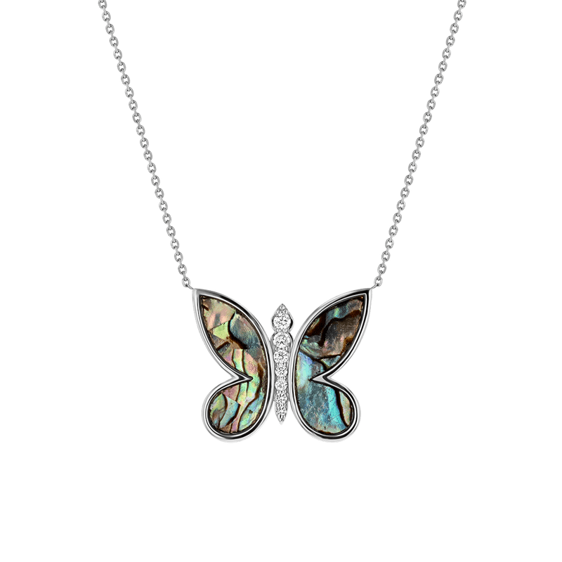 14K Gold Diamond Abalone Inlay Butterfly Necklace – Baby Gold