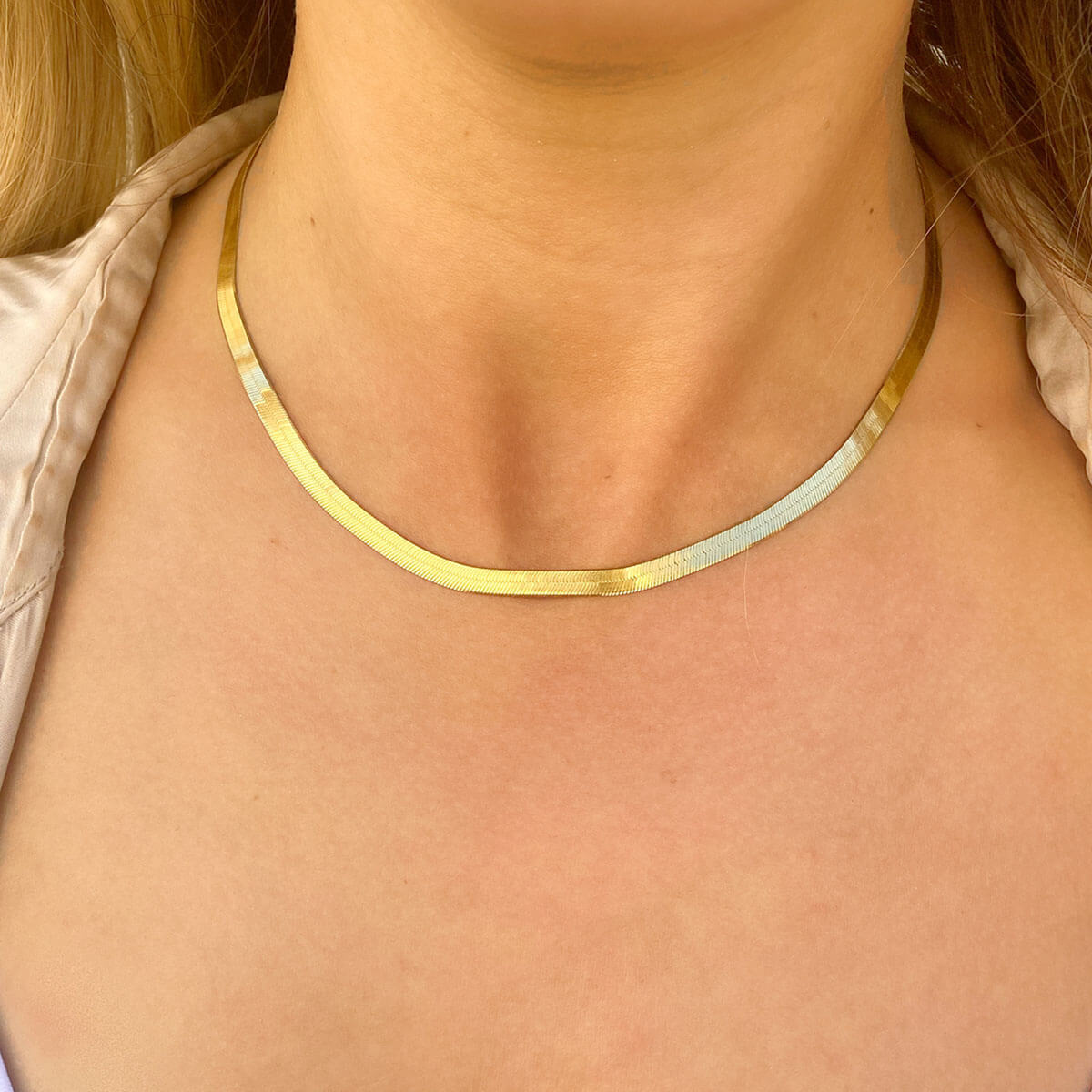 14K Gold Grand Herringbone Necklace – Baby Gold