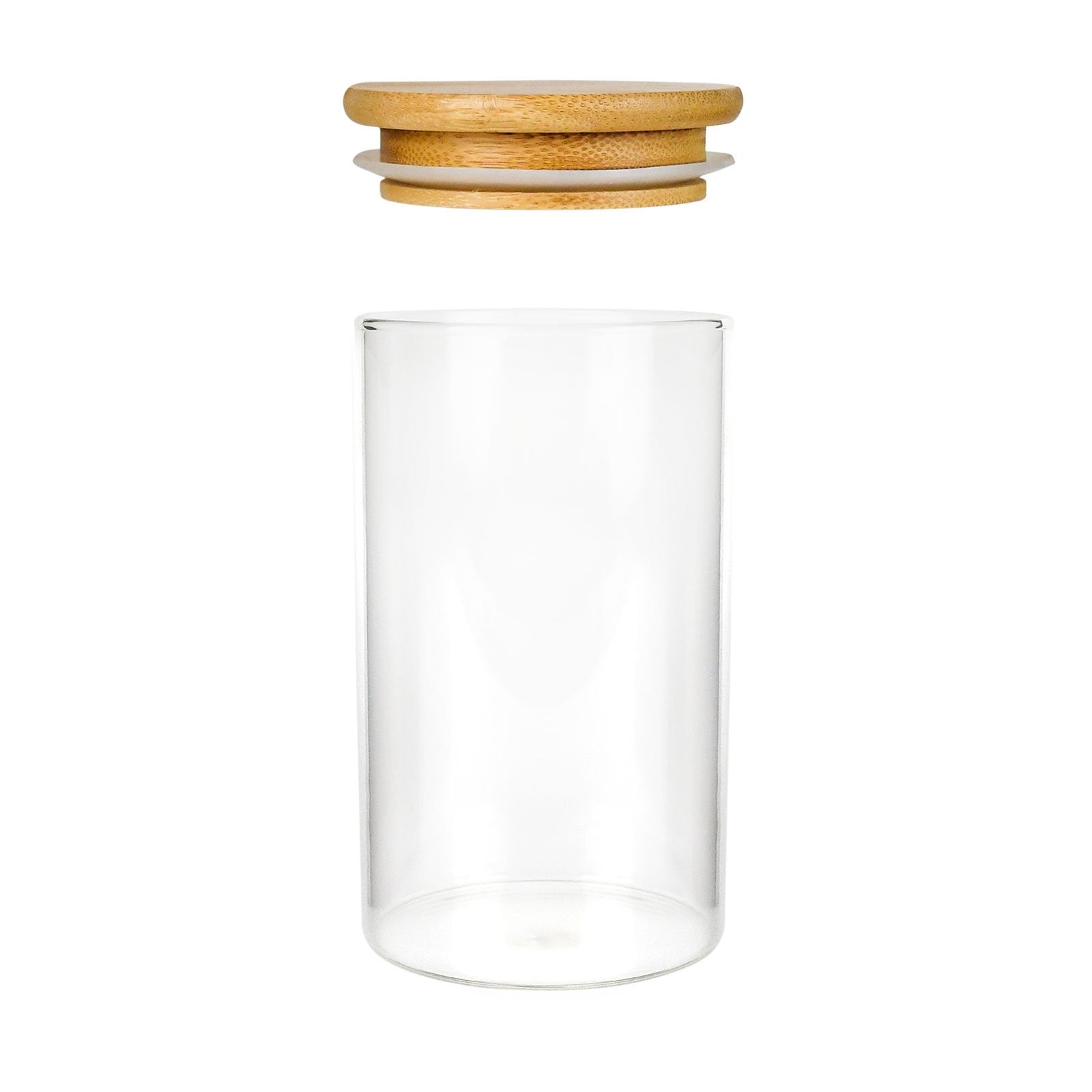 Glass Jar with Bamboo Wood Cover, Small 4.25 H x 4 D