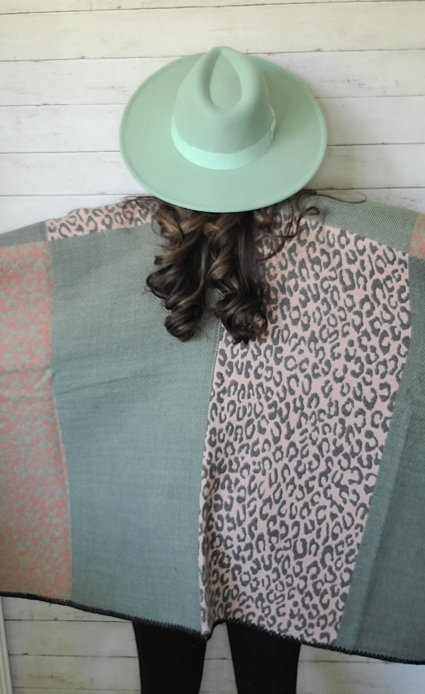 Leopard Print Mix Pink and Teal Poncho