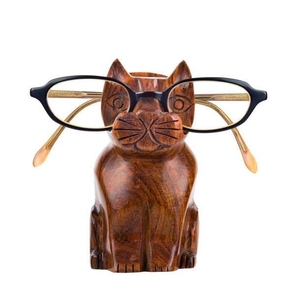 Cat Eyeglass Holder Stand - Hand Carved Wood - Everyday Faith product image