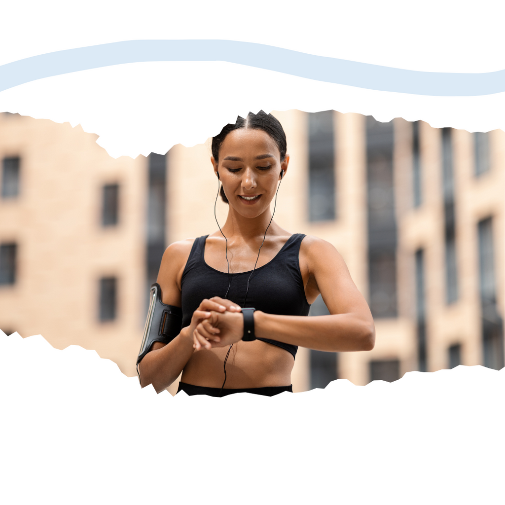 image of a woman wearing a sporty Apple watch band while working out.