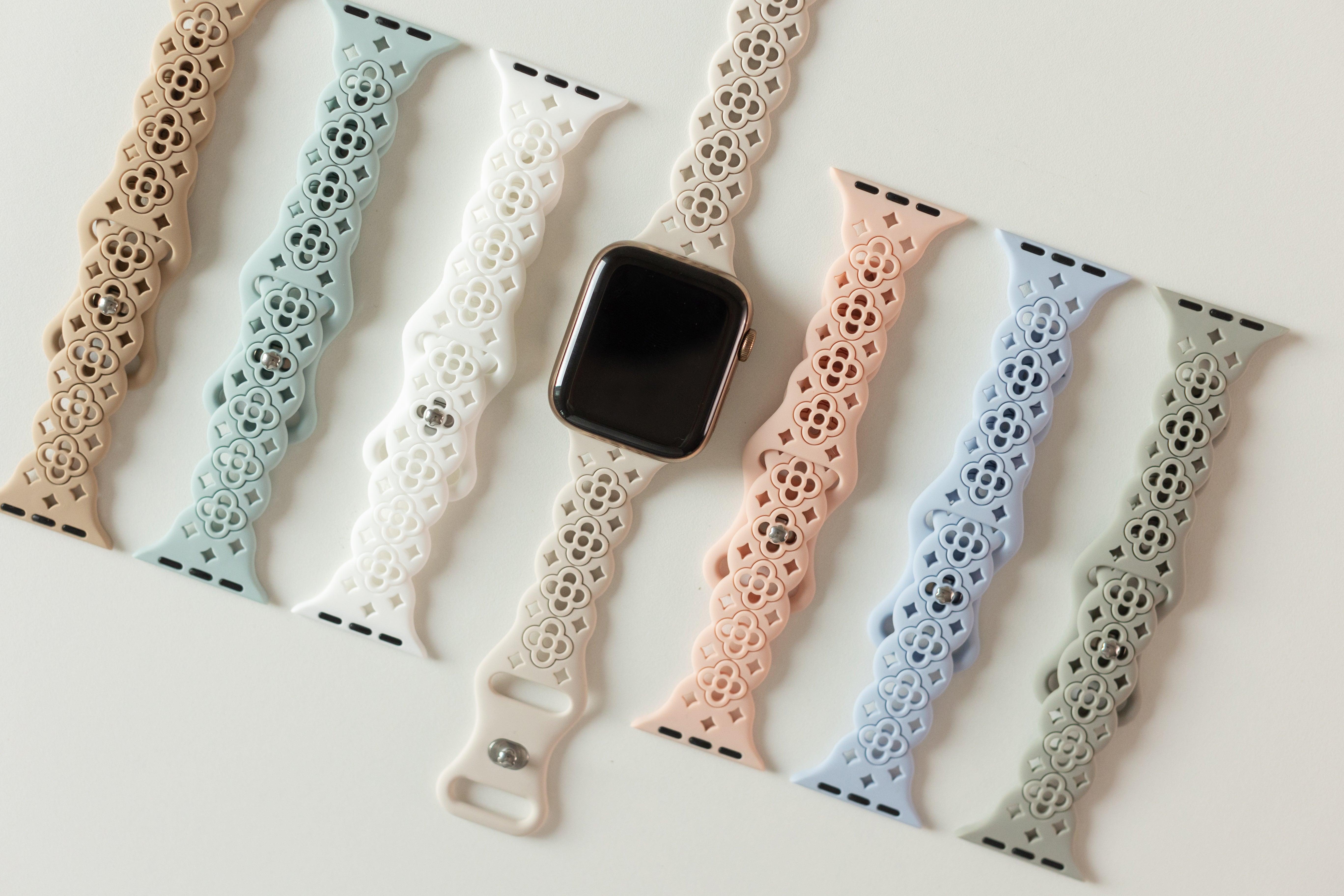 Strawberry Avocados Gray Leopard Cecile Apple Watch Band Silver